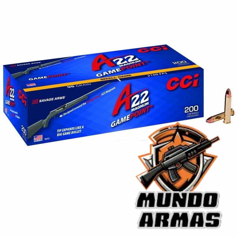 Munição CCI 22WMR MAGUM GAMEPOINT JACKETED SOFT POINT 35GR – CX200 Munição CCI 22WMR MAGUM GamePoint 35gr – Alta Precisão