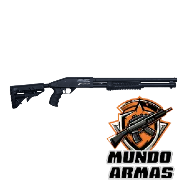 Espingarda CBC Pump Military 3.0 Calibre 12 com Coronha Retrátil e Cano de 19 Espingarda CBC Pump Military 3.0 Calibre 12 com Coronha Retrátil e Cano de 19