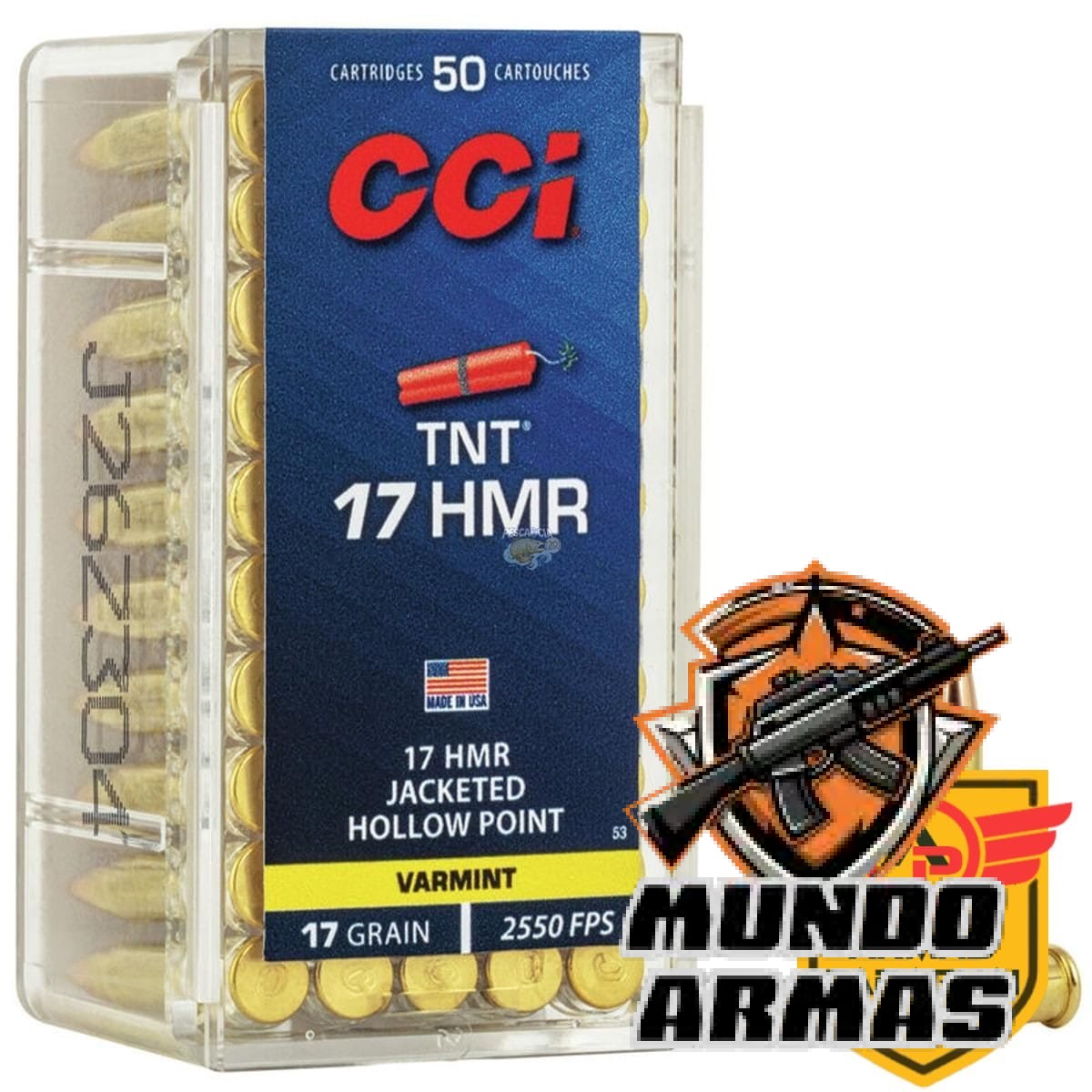 Munição CCI TNT Cal.17HMR 17Gr C/50UN
